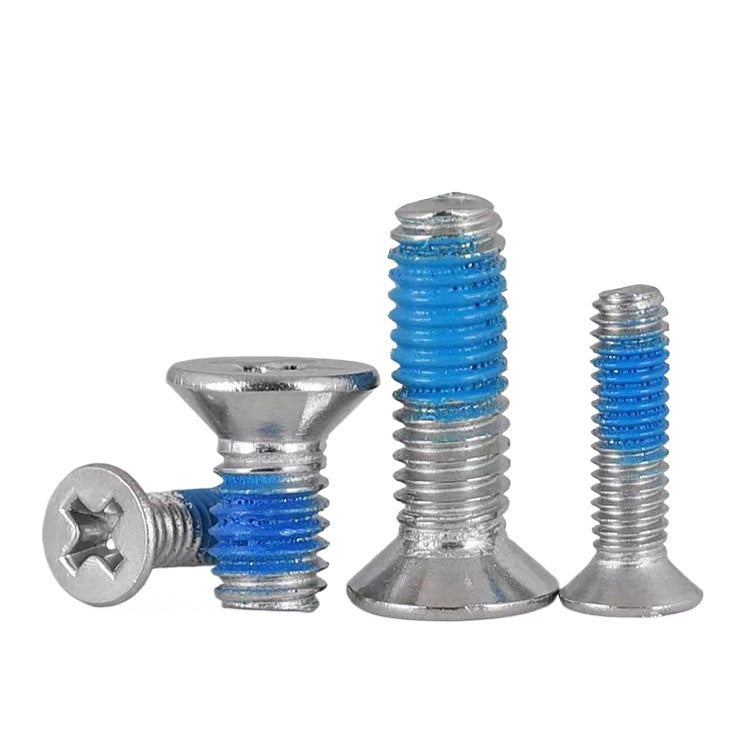 M3 304 Stainless Steel Phillips Countersunk Head Anti-Loose Screws Blue Patch for Electronics