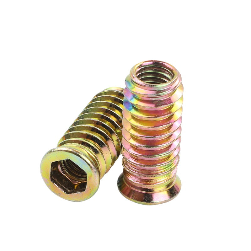 M5M6M8 Color-plated galvanized countersunk head hexagonal embedded nut woodworking belt mediator with thorn inner and outer teeth nut through nut for Woodworking & Furniture Installation