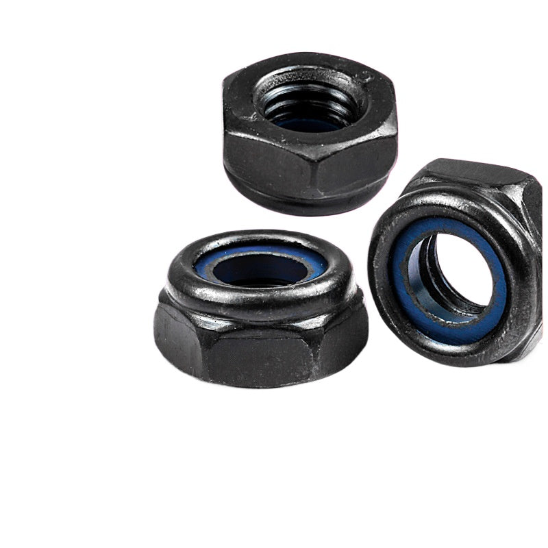 M3 M5 M10 304 Stainless Steel Nylon Lock Nuts Black Carbon Steel Anti-Loose Self-Locking Hex Nuts for Industrial Machinery Furniture Assembly Automotive Repair DIY Hardware Fixing
