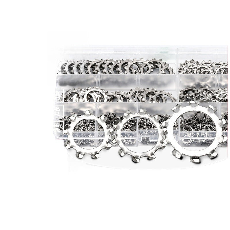 304 Stainless Steel 410PCS Boxed Washer Outer Tooth Flat Pad Locking Washer Anti-Slip Stop Washer Set  for Household & Construction