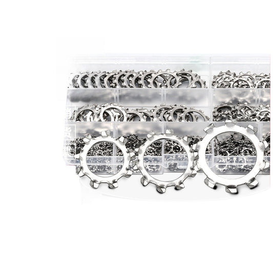 304 Stainless Steel 410PCS Boxed Washer Outer Tooth Flat Pad Locking Washer Anti-Slip Stop Washer Set  for Household & Construction