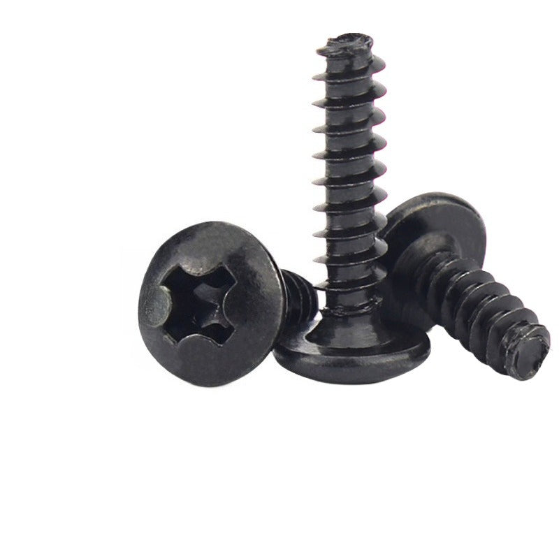 M3 Carbon Steel Blackened Self-Tapping Screws – Large Flat/Round/Mushroom Head, Flat Tail for DIY & Construction