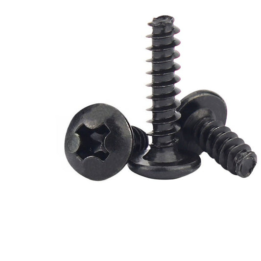 M3 Carbon Steel Blackened Self-Tapping Screws – Large Flat/Round/Mushroom Head, Flat Tail for DIY & Construction