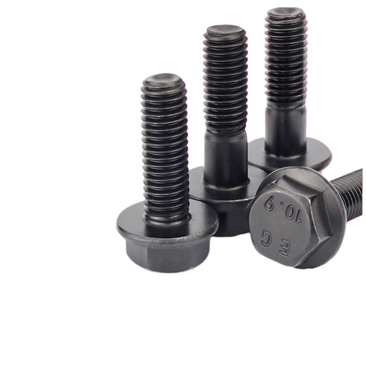 M6-M14 10.9 Grade Flange Hex Head Bolts Blackened Toothless Flange Surface Outer Hexagon Medium Bolts for Industrial Machinery/Construction/Equipment Assembly/Metal Fabrication