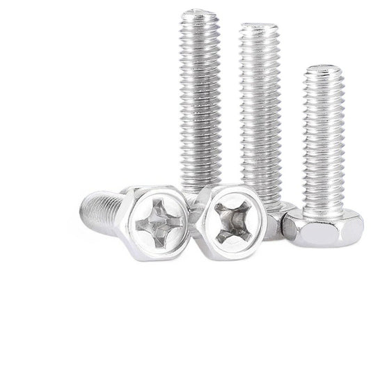 M3/M4/M5/M6 201 Stainless Steel Cross Groove Outer Hexagon Screw Pit Hexagon Bolt Concave Brain Screw  for Furniture Repair & Daily Use