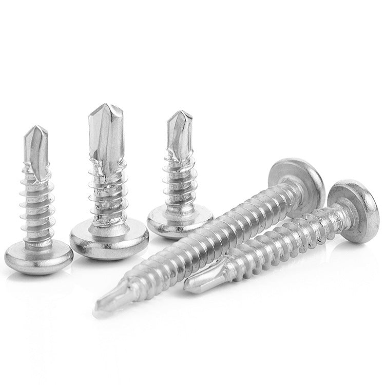 M3.5/ M4.2/M4.8   410 Stainless Steel Cross Round Head Drill Tail Screw Iron Galvanized Pan Head Furniture Drill Tail Screw for Wood & Furniture Assembly