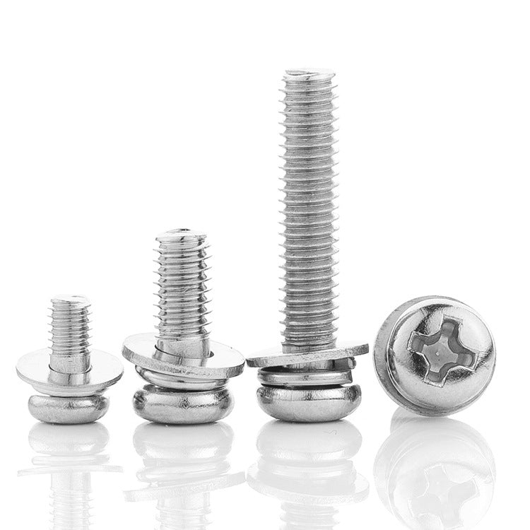 M3 Carbon Steel Nickel Plated Pan Head Combination Screws with Flat & Spring Washers for Electronics & Assembly
