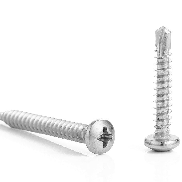 M3.5/ M4.2/M4.8   410 Stainless Steel Cross Round Head Drill Tail Screw Iron Galvanized Pan Head Furniture Drill Tail Screw for Wood & Furniture Assembly