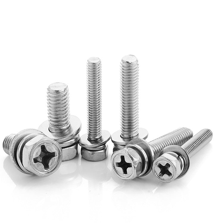 M3/M4/M5/M6/M8/M10 304 Stainless Steel 3-in-1 Combination Screws – Cross Outer Hexagon Head for Equipment Assembly