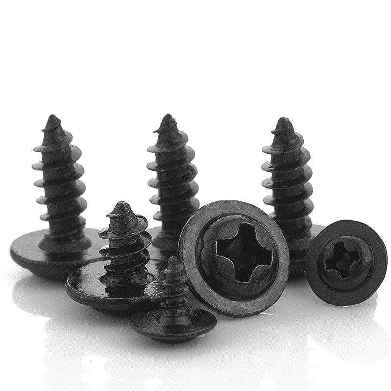 M1.2/M2/M3/M4 Black Carbon Steel Pan Head Self-Tapping Screws with Pad/Spacer Cross Recessed for Furniture & Electronics