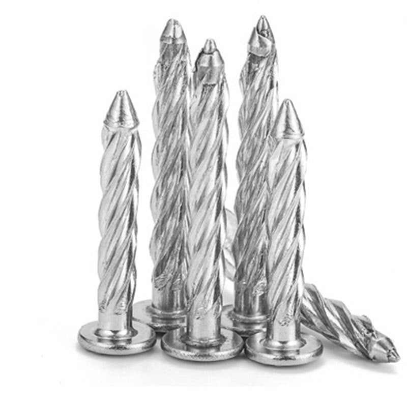 M8  201/304 Stainless Steel Threaded Nails Galvanized Twist Nails Round Head Spiral Nails Cement Floor Compression Explosion Expansion Nails for Building & Concrete Installation