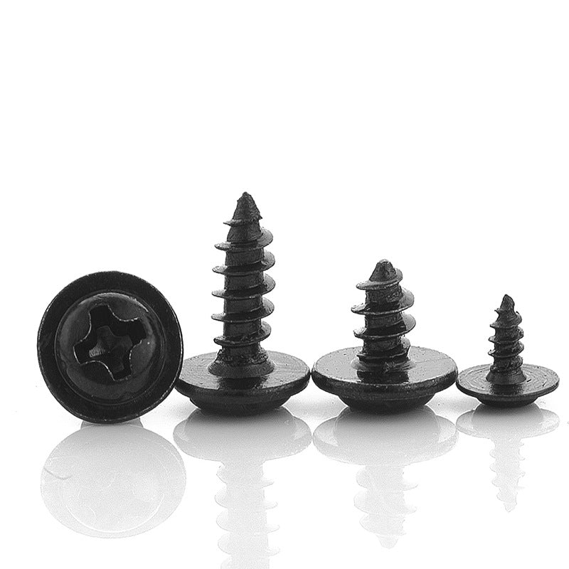 M1.2/M2/M3/M4 Black Carbon Steel Pan Head Self-Tapping Screws with Pad/Spacer Cross Recessed for Furniture & Electronics