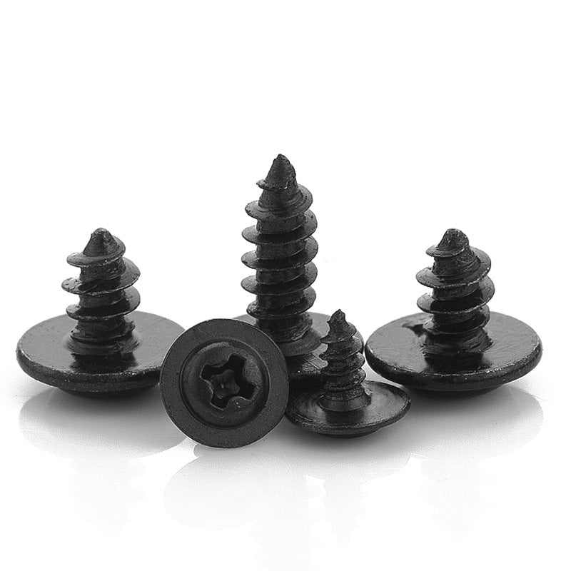 M1.2/M2/M3/M4 Black Carbon Steel Pan Head Self-Tapping Screws with Pad/Spacer Cross Recessed for Furniture & Electronics