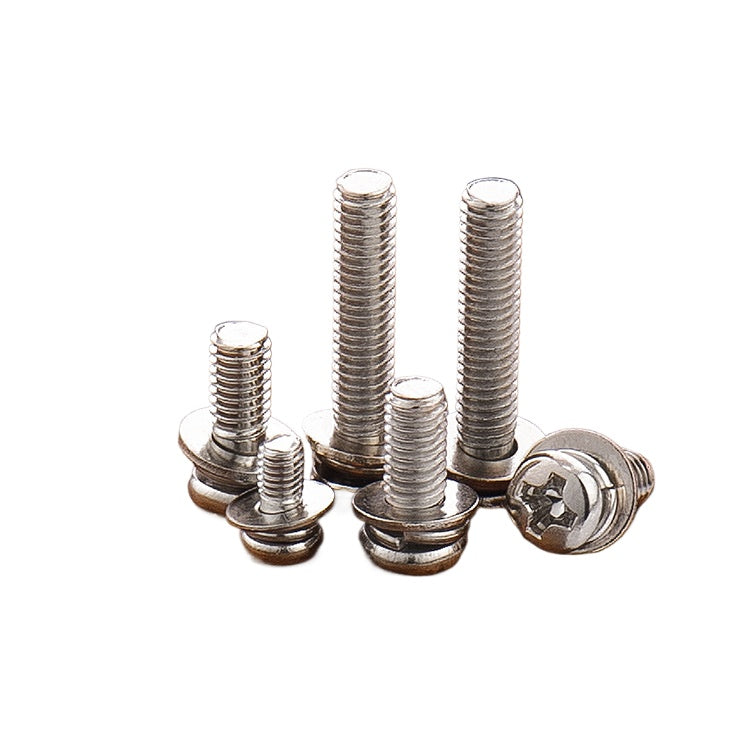 M2/M3/M4/M5/M6/M7/M8 304 Stainless Steel Cross Round Head Three Combination Screw Pan Head Bolt Elastic Flat Washer Screw for Machinery & Home Assembly