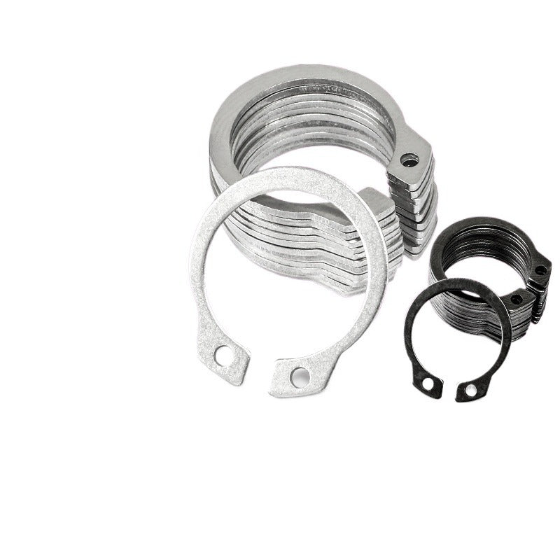 304 Stainless Steel C-Type Spring & Carbon Steel Black Shaft Retaining Ring - Elastic Black Outer Clasp Ring for Mechanical Equipment