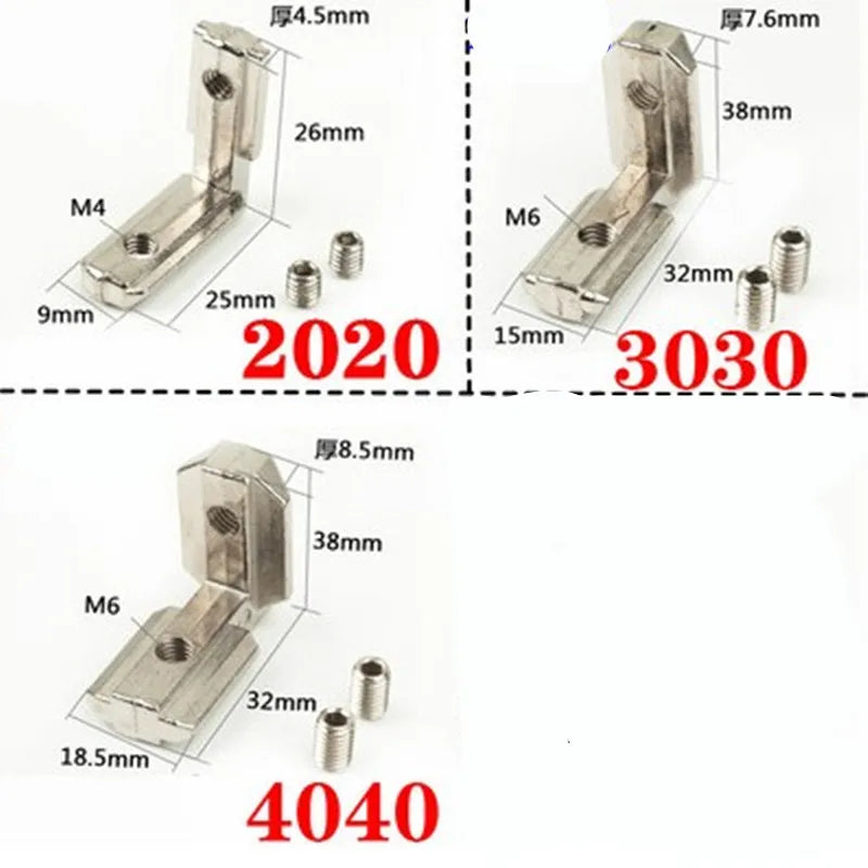 2-10pcs T Slot L-Shape 2020 3030 4040 Aluminum Profile Interior Corner Connector Joint Bracket with screw