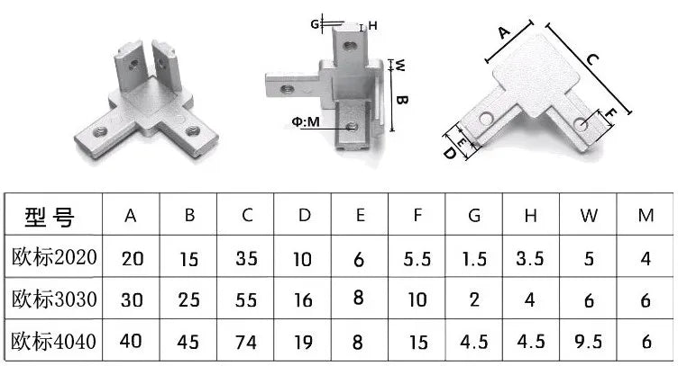 1pc 2020/3030/4040  Aluminum profile 3-Way End Corner Bracket Connector for T slot Aluminum Extrusion Profile with screws