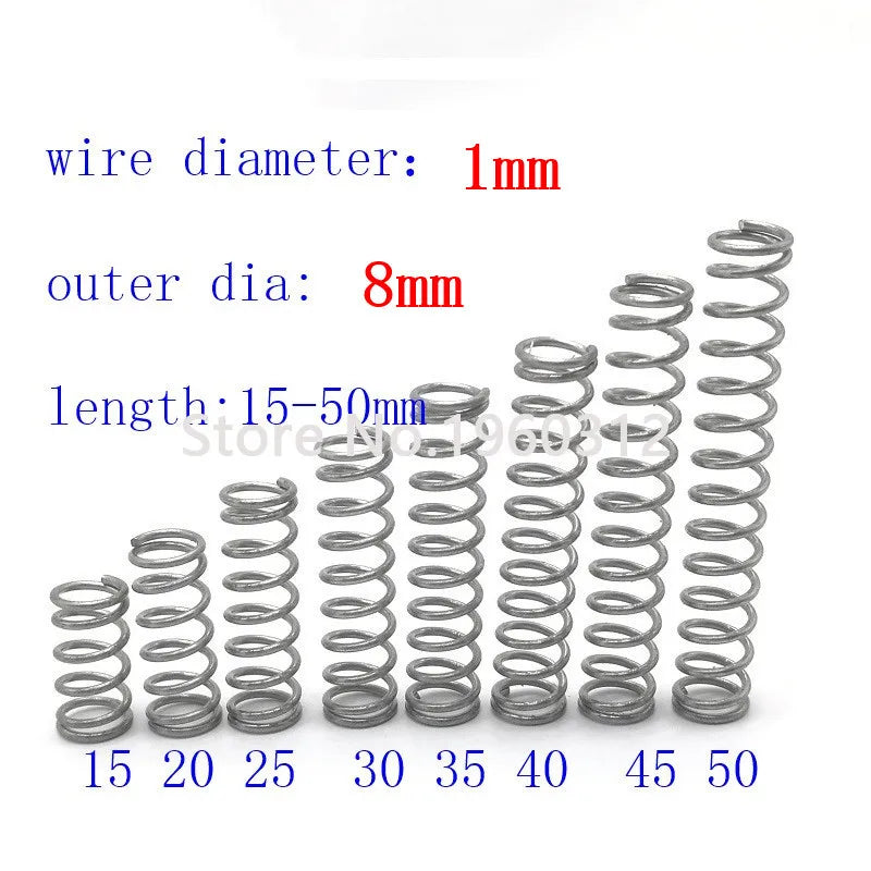 10pcs wire diameter = 1mm OD = 8mm Stainless Steel Micro return Small Compression anti corrosion extension springs L=15-50