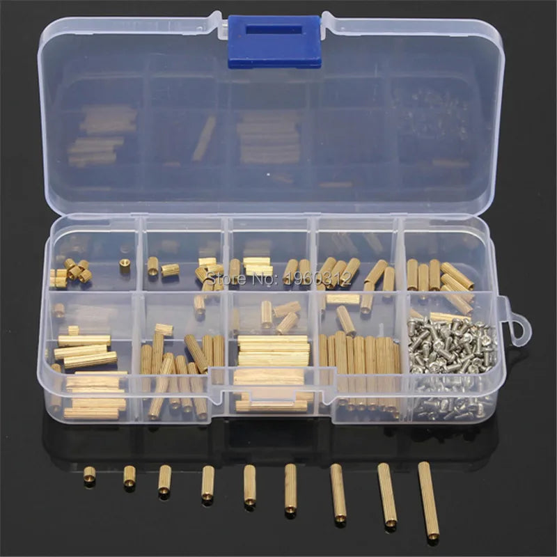 270Pcs/Set M2 3-25mm Male to Female / Female to Female  Round knurled Brass PCB Standoff Spacer Screw Nut Assortment Kit box