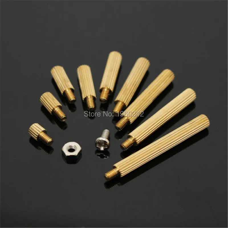 270Pcs/Set M2 3-25mm Male to Female / Female to Female  Round knurled Brass PCB Standoff Spacer Screw Nut Assortment Kit box