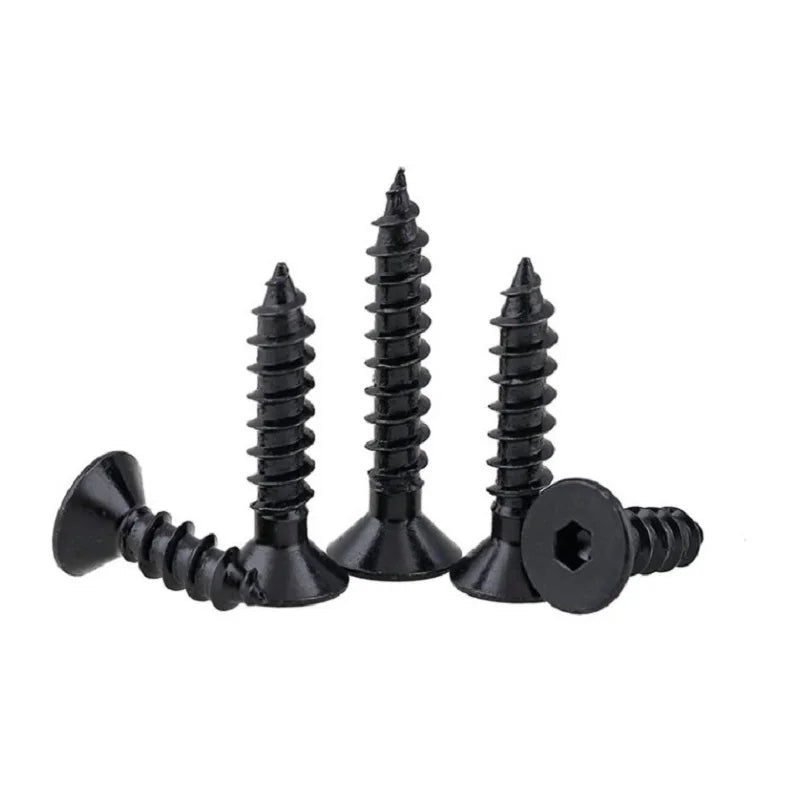 10-50pcs  M2 M2.5 M3 M3.5 M4 M5 M6  steel with black flat hex countersunk Head Self Tapping Screw Model Screw