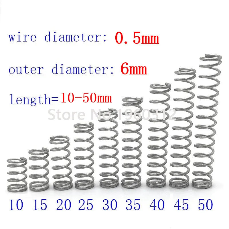 20pcs wire diameter = 0.5mm OD =6mm Stainless Steel Micro return Small Compression anti corrosion extension springs L=10-50