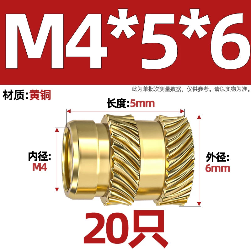M1-M8 Knurled Brass Heat-Set Inserts - Slant Twill Threaded Nuts for Plastic Injection Molding 3D Printing