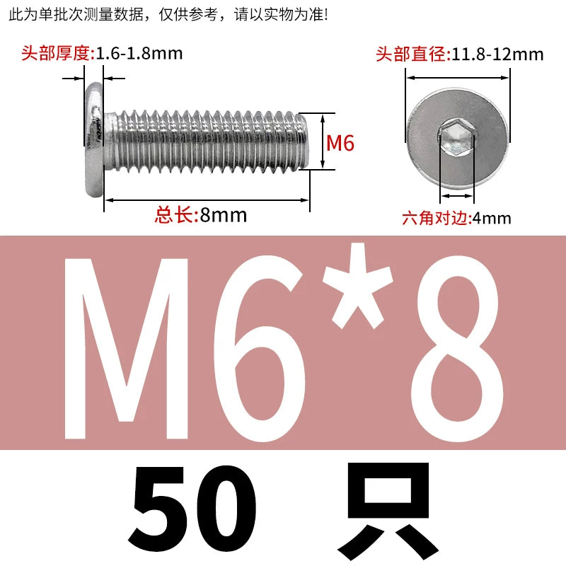 10.9 / 304 Stainless Steel Black Hex Screw CM Ultra-Thin Large Flat Head Low Profile C-Head Flat Shank M1.6-M12