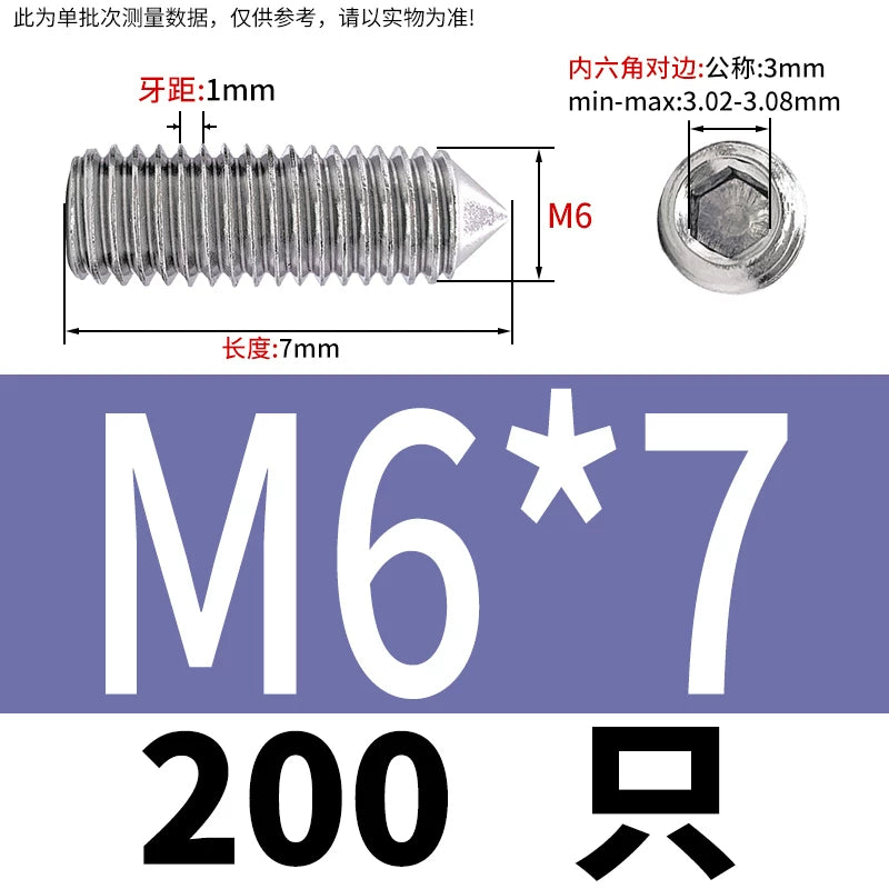 DIN914/GB78 M2-M16 Pointed Set Screw 304/316 Stainless Steel Hex Socket Grub Screw