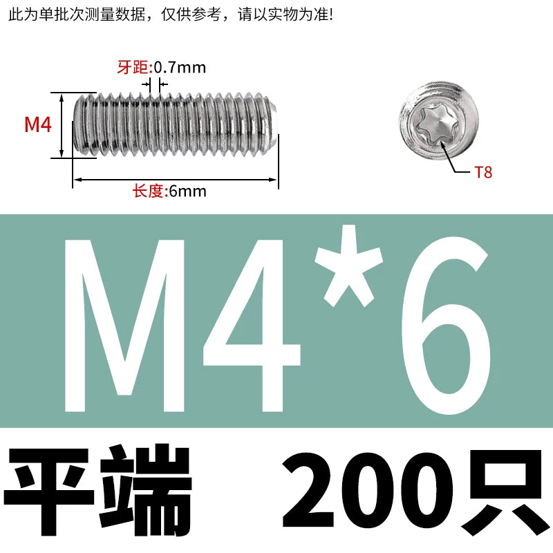 DIN34827 Torx Set Screw 304 Stainless Stain M3-M6 Flat/Concave End Grub Screw