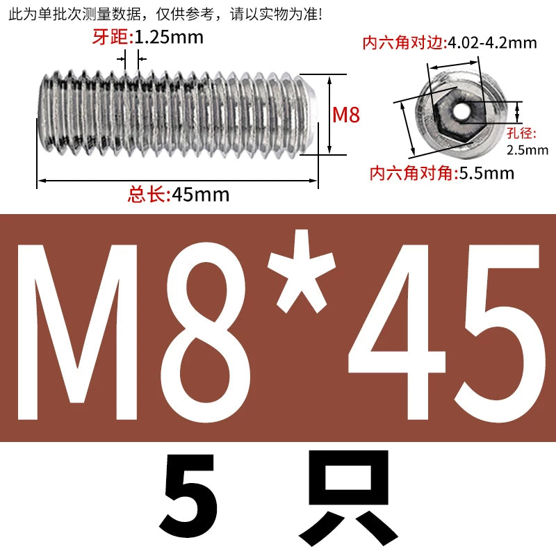 DIN913 Hex Socket Set Screw 304/316 Hollow Perforated Vacuum Exhaust Screw