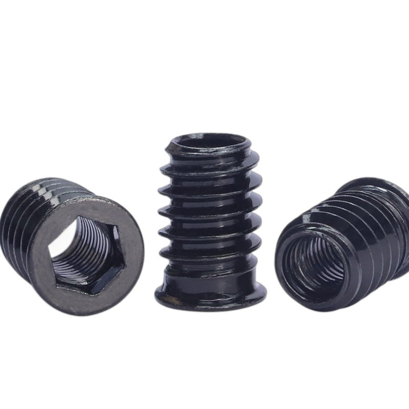 M6M8M10 Carbon steel blackened inner and outer teeth embedded nut countersunk head inner hexagon black nut with medium furniture nut for Furniture Assembly