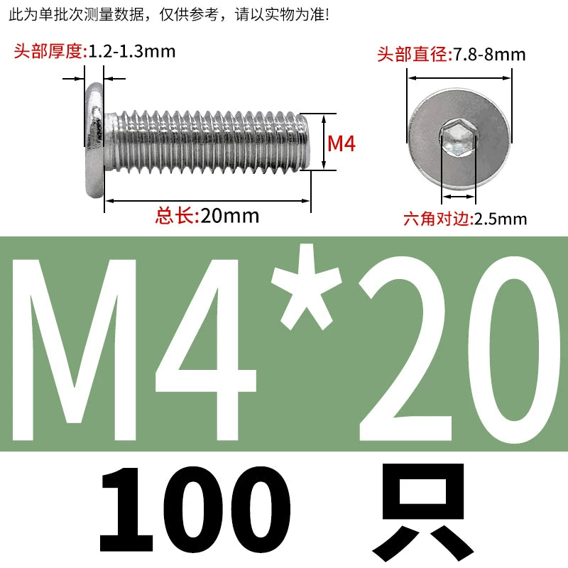 10.9 / 304 Stainless Steel Black Hex Screw CM Ultra-Thin Large Flat Head Low Profile C-Head Flat Shank M1.6-M12