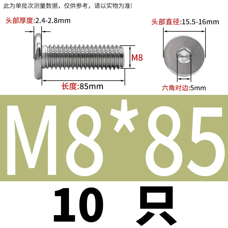 10.9 / 304 Stainless Steel Black Hex Screw CM Ultra-Thin Large Flat Head Low Profile C-Head Flat Shank M1.6-M12