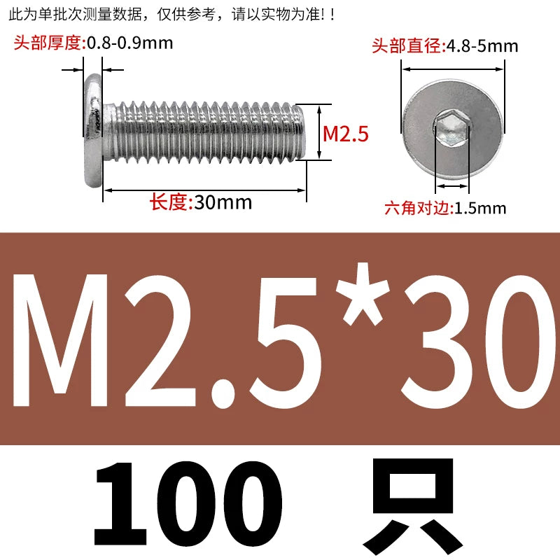 10.9 / 304 Stainless Steel Black Hex Screw CM Ultra-Thin Large Flat Head Low Profile C-Head Flat Shank M1.6-M12