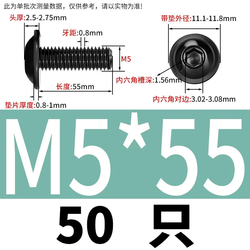 Black 304 Stainless Steel ISO7380.2 Screws | M2-M10 Semi-Round Head Hex Flange Machine Screws