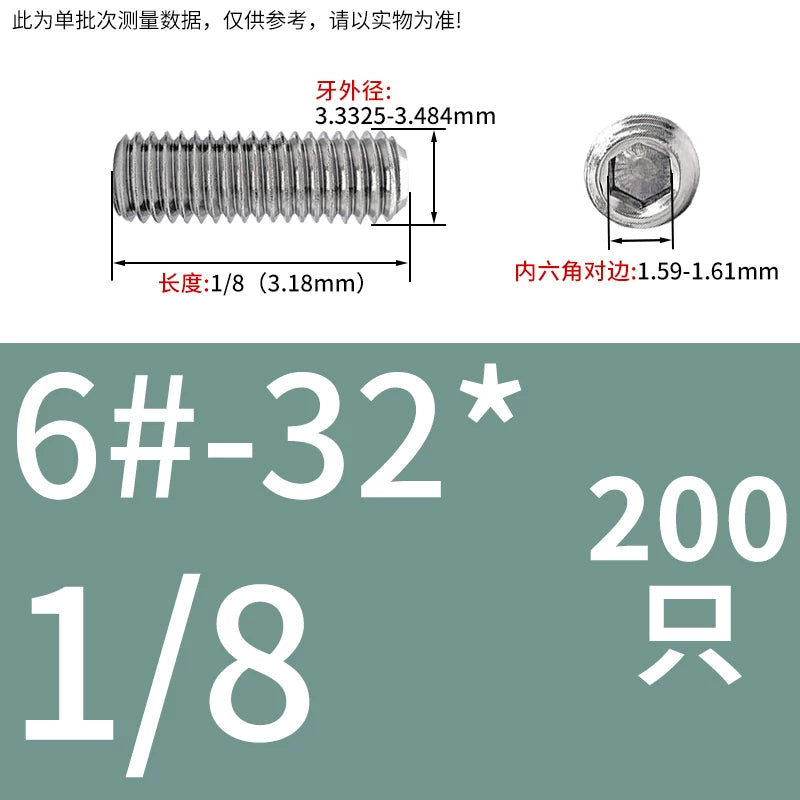UNC/UNF Stainless Stee Set Screw Inch Headless Hex Socket Concave End Coarse/Fine Thread Screw