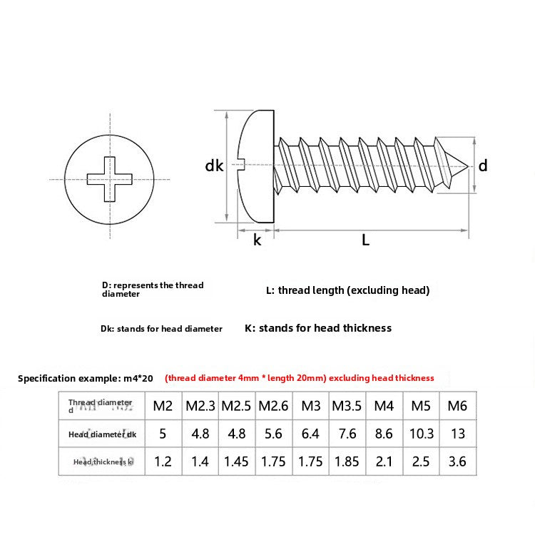 M2.3/M3/M4/M6 Nickel-Plated Self-Tapping Screws Large Flat Head/Mushroom Umbrella Head Cross Slot Screws for Furniture Assembly/Woodworking/DIY Home Hardware/Cabinet Installation