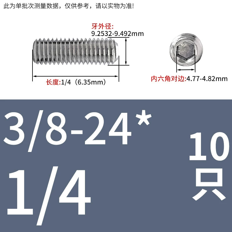 UNC/UNF Stainless Stee Set Screw Inch Headless Hex Socket Concave End Coarse/Fine Thread Screw