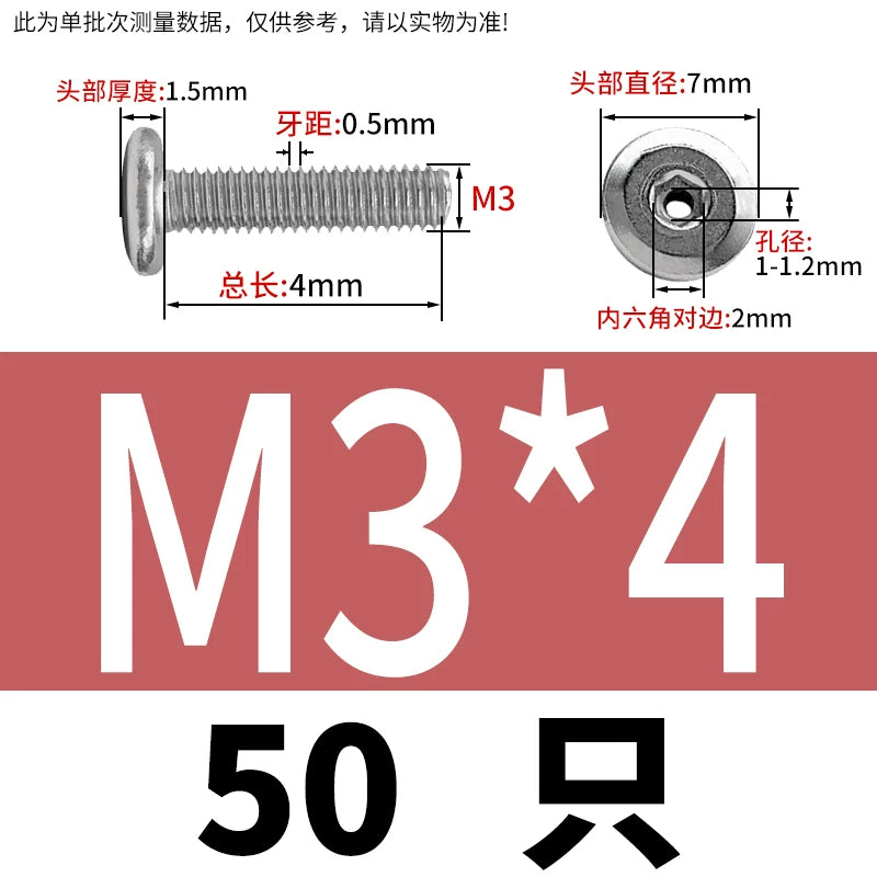 Thin Head Hex Socket Hollow Screws with Chamfered Edge, 304 Stainless Steel Vented Bolts