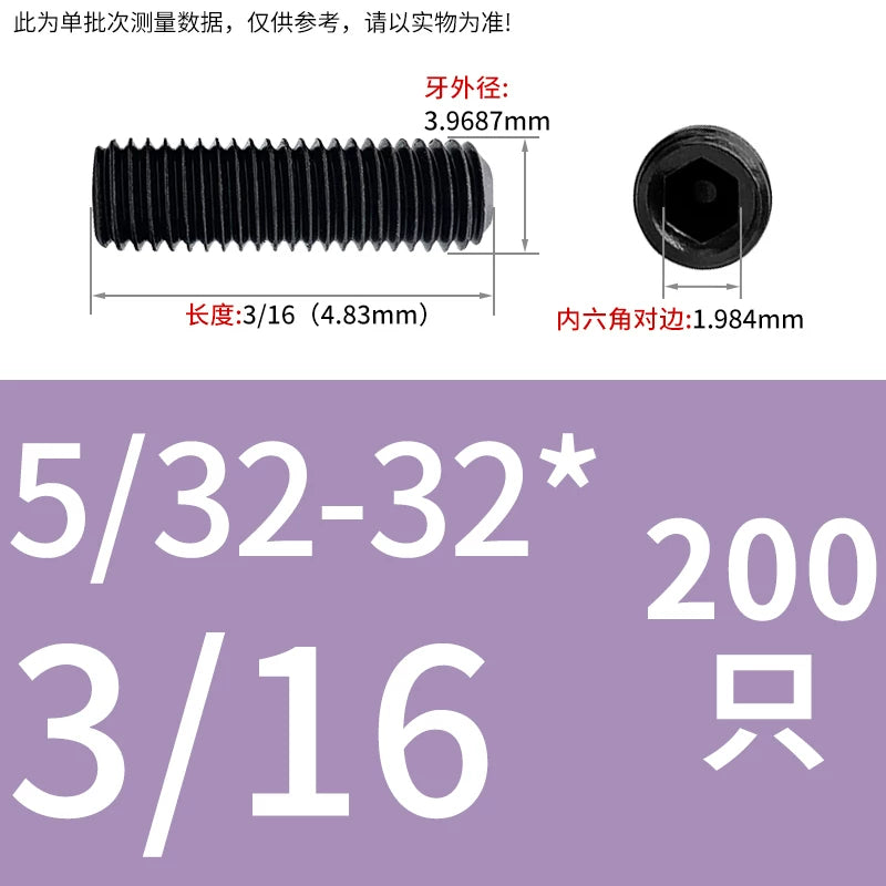 12.9 Grade Imperial Screw | 1/8-44 3/16-24 1/8-40BSW 5/32-32 Concave End Hex Socket Tightening Bolt