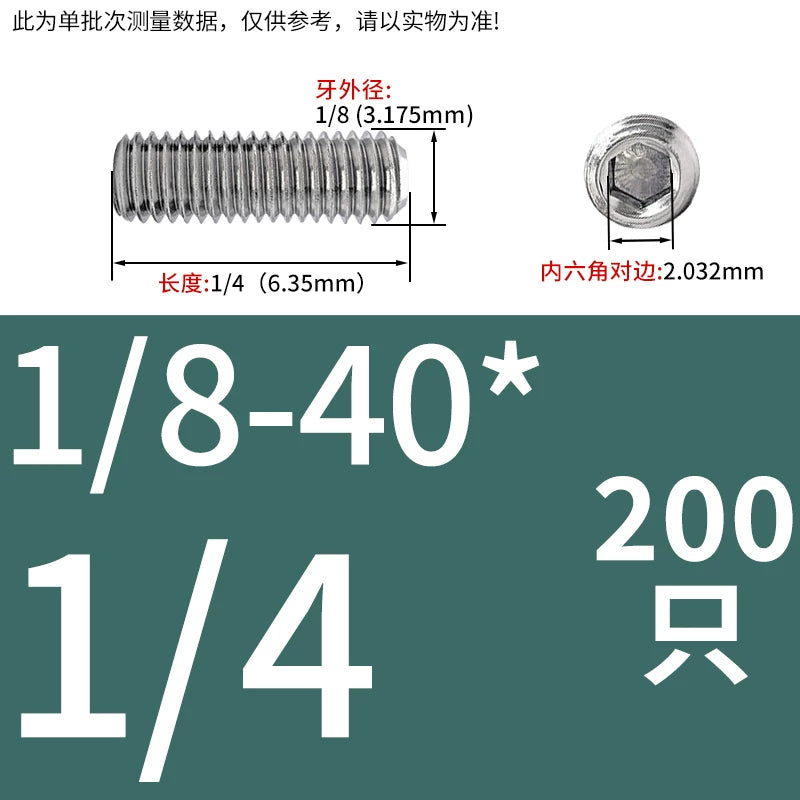 UNC/UNF Stainless Stee Set Screw Inch Headless Hex Socket Concave End Coarse/Fine Thread Screw