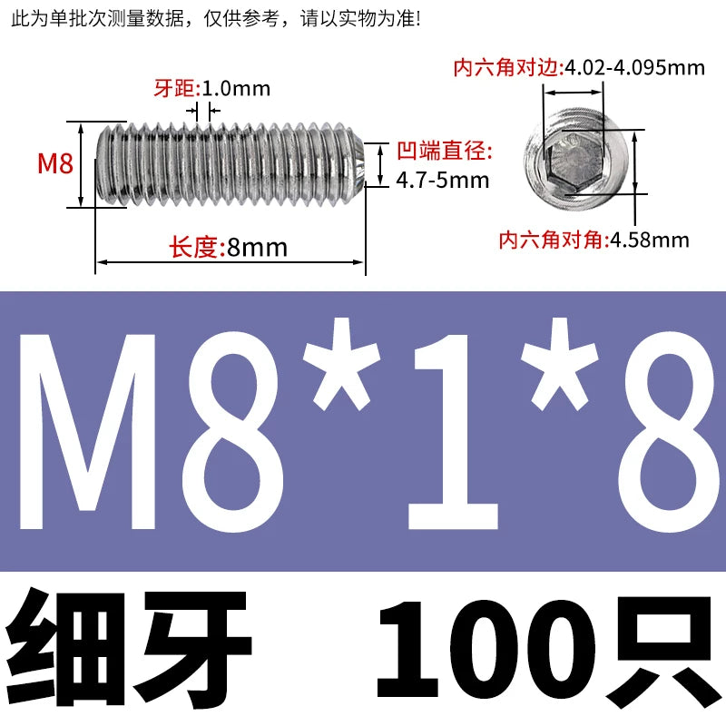 916K Headless Set Screw 304/316L Stainless Steel Hex Socket Knurled Concave End Threaded