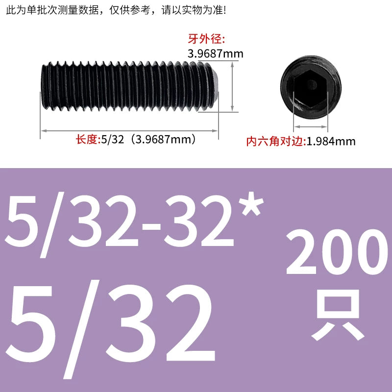 12.9 Grade Imperial Screw | 1/8-44 3/16-24 1/8-40BSW 5/32-32 Concave End Hex Socket Tightening Bolt