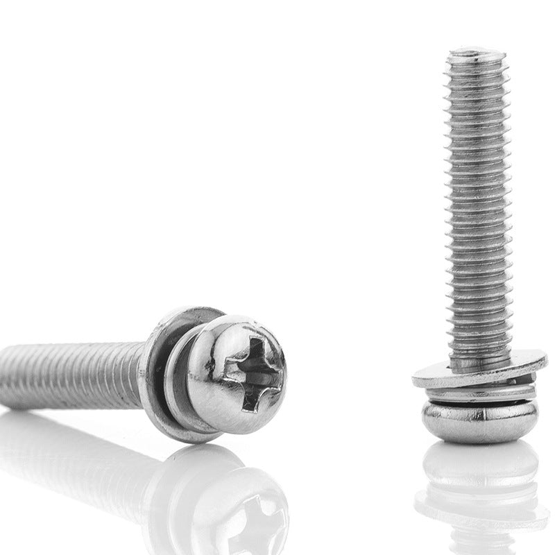 Carbon steel nickel plated cross head screw with nut flat spacer three combination cross pan head bolt for Household Repair & Construction