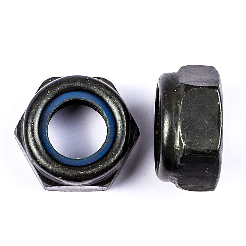 M3 M5 M10 304 Stainless Steel Nylon Lock Nuts Black Carbon Steel Anti-Loose Self-Locking Hex Nuts for Industrial Machinery Furniture Assembly Automotive Repair DIY Hardware Fixing