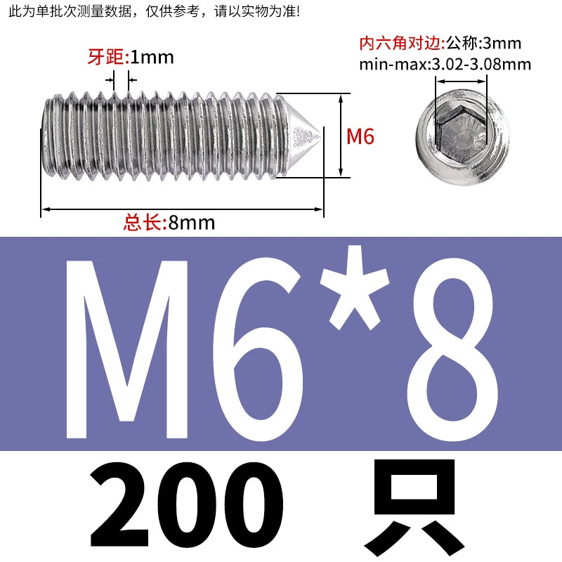 DIN914/GB78 M2-M16 Pointed Set Screw 304/316 Stainless Steel Hex Socket Grub Screw