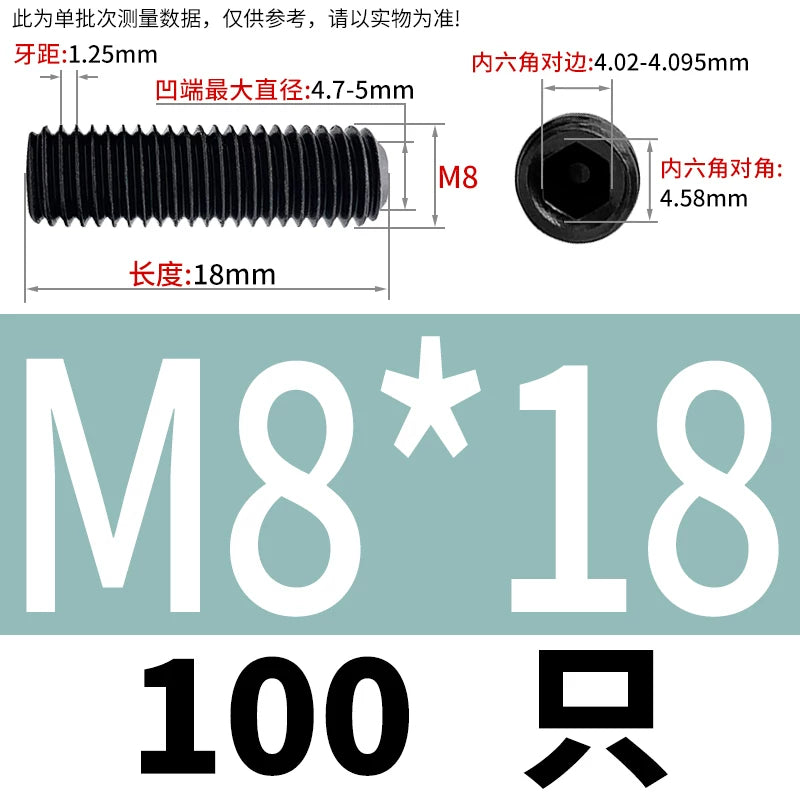 DIN916/GB80 M1.6-M24 Concave End Screw | 12.9 Grade Hex Socket Headless Industrial Set Screw