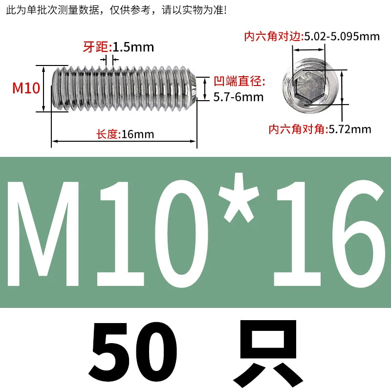 916K Headless Set Screw 304/316L Stainless Steel Hex Socket Knurled Concave End Threaded