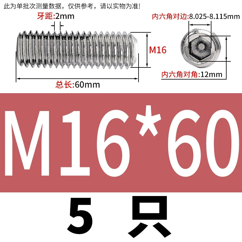 DIN913/GB77 M1.6-M20 Headless Set Screw 304 Stainless Steel Hex Socket Flat End Grub Screw